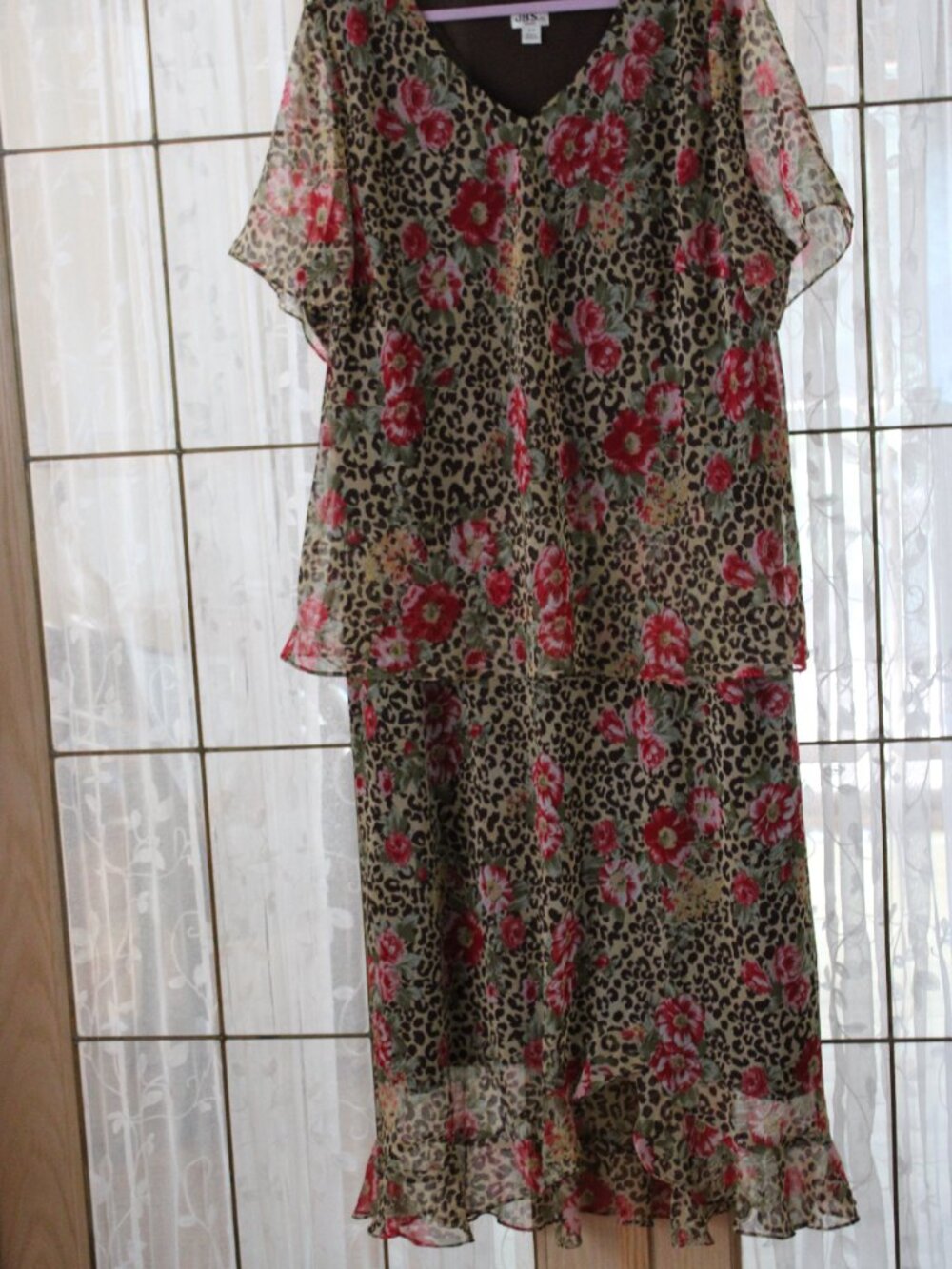 J.B S LTD Women Plus Formal Long Ruffles Dress S 30W Short Sleeve Floral Pink V